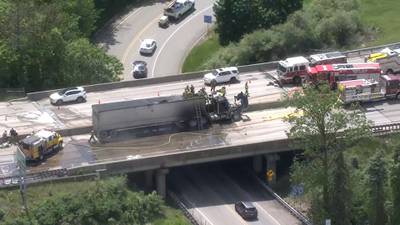 PHOTOS: Crash, fire has Parkway West shut down in both directions
