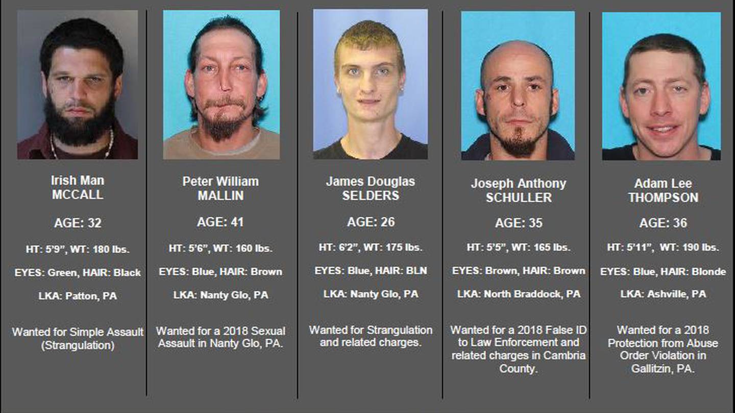 Troopers searching for 5 most wanted fugitives in Cambria County WPXI