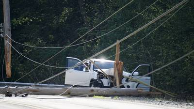 PHOTOS: Crash into pole shuts down road in O’Hara Township