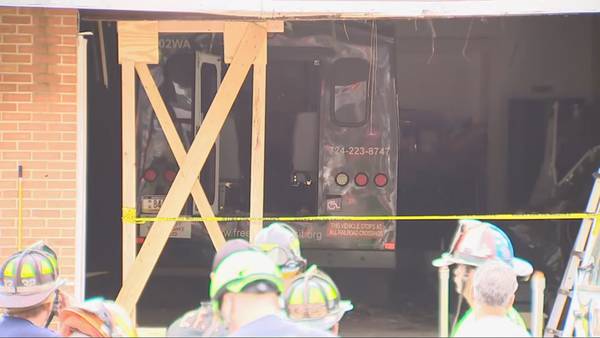 PHOTOS: Two people injured when bus crashes into building in Washington County 