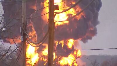 PHOTOS: Massive explosion at start of controlled release of chemicals at train derailment