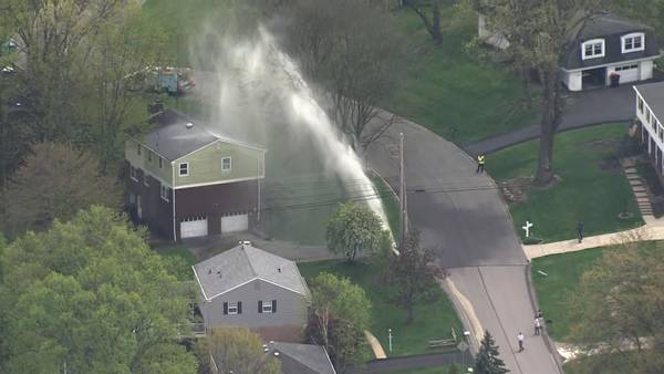 Water main break sends water shooting into air, near power lines in Ross Township neighborhood