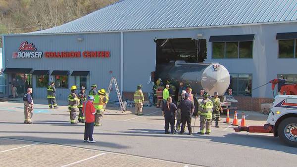 Tanker truck slams into car collision center in Murrysville; 1 person taken to hospital