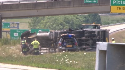 PHOTOS: Part of Route 119 shut down for overturned tri-axle
