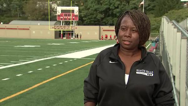 Female football coach at North Hills High School breaking gender norms with leadership, talent