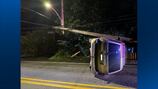 Vehicle rolls onto its side, shears pole during crash in Penn Hills