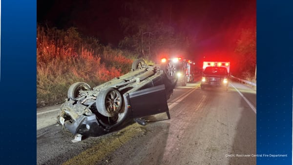 1 person injured in Rostraver Township rollover crash