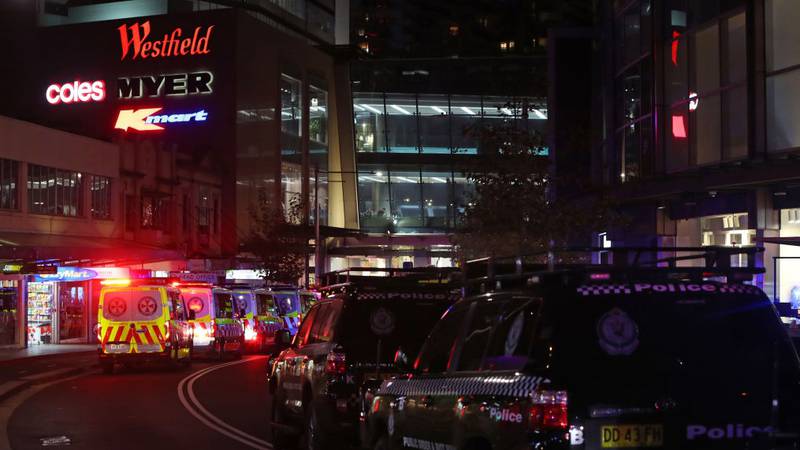 BONDI JUNCTION, AUSTRALIA - APRIL 13: NSW police and ambulance vehicles line the streets outside Westfield Bondi Junction on April 13, 2024 in Bondi Junction, Australia. Five victims, plus the offender, are confirmed dead following an incident at Westfield Shopping Centre in Bondi Junction, Sydney. (Photo by Lisa Maree Williams/Getty Images)