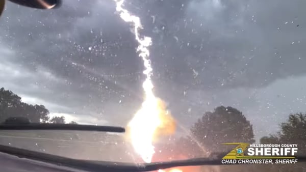 Lightning strike caught on camera, damages a Florida deputy’s patrol car