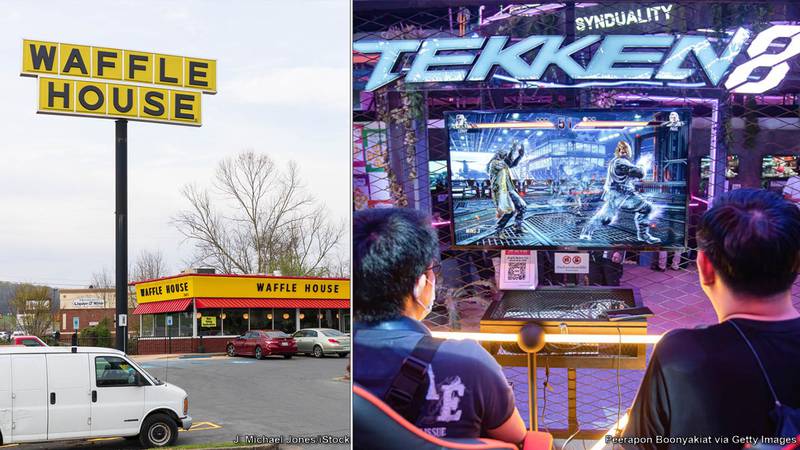 Waffle house and Tekken 8 split screen