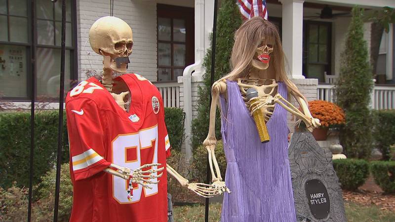 Taylor Swift and Travis Kelce are displayed in skeletal form.