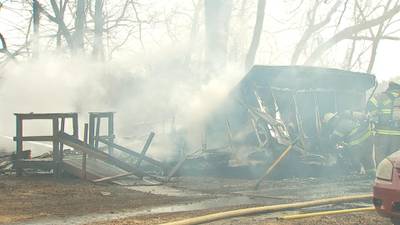 PHOTOS: Fire destroys mobile home in Springdale Township