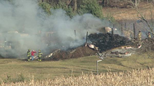Structure reduced to rubble after fire in Fayette County