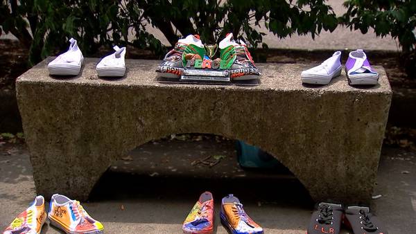 Local mothers display send message against gun violence with display of shoes