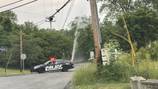 Water main break shoots water into the air along Geyser Road in Robinson Township