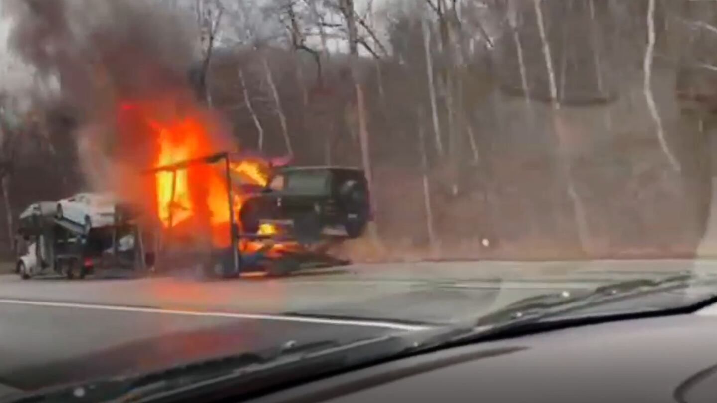 Car hauler catches fire on Pennsylvania Turnpike