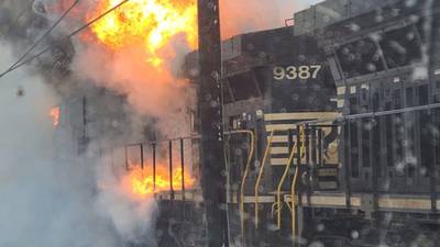 PHOTOS: Fire crews rush to put out train locomotive fire in Beaver County