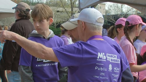 Hundreds of families walk and enjoy activities during the 54th annual March for Babies Walk on Pittsburgh's North Shore.