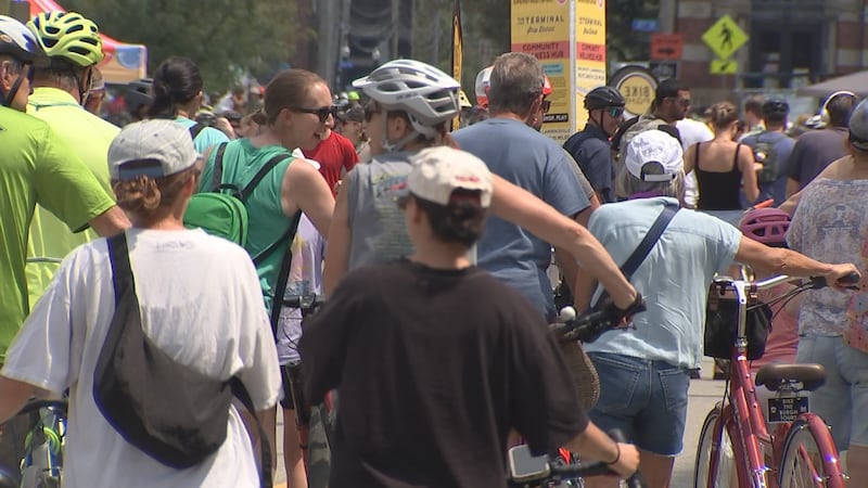 Often car-congested Lawrenceville & Strip District roads fill with people during OpenStreetsPgh