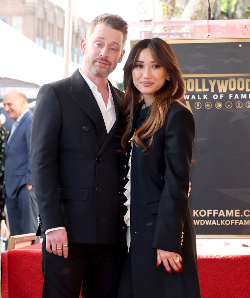 HOLLYWOOD, CALIFORNIA - DECEMBER 01: (L-R) Macaulay Culkin and Brenda Song attend the ceremony honoring Macaulay Culkin with a Star on the Hollywood Walk of Fame on December 01, 2023 in Hollywood, California. (Photo by Amy Sussman/Getty Images)