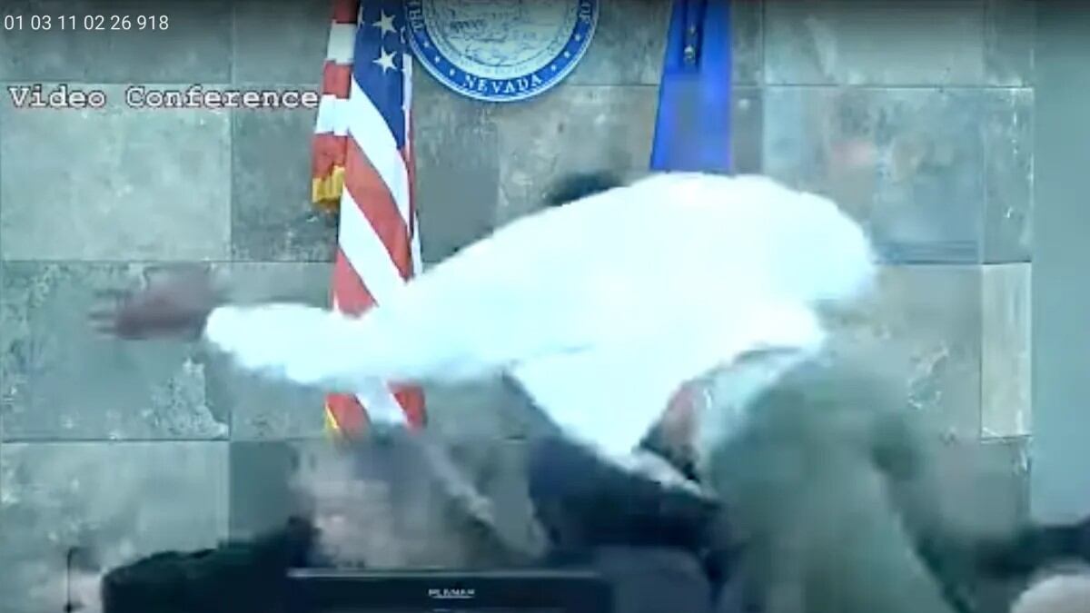 Deobra Delone Redden, 30, who was being sentenced in a battery case, launched at Clark County District Judge Mary Kay Holthus, knocking her out of her seat and against a wall, the Las Vegas Review Journal reported.