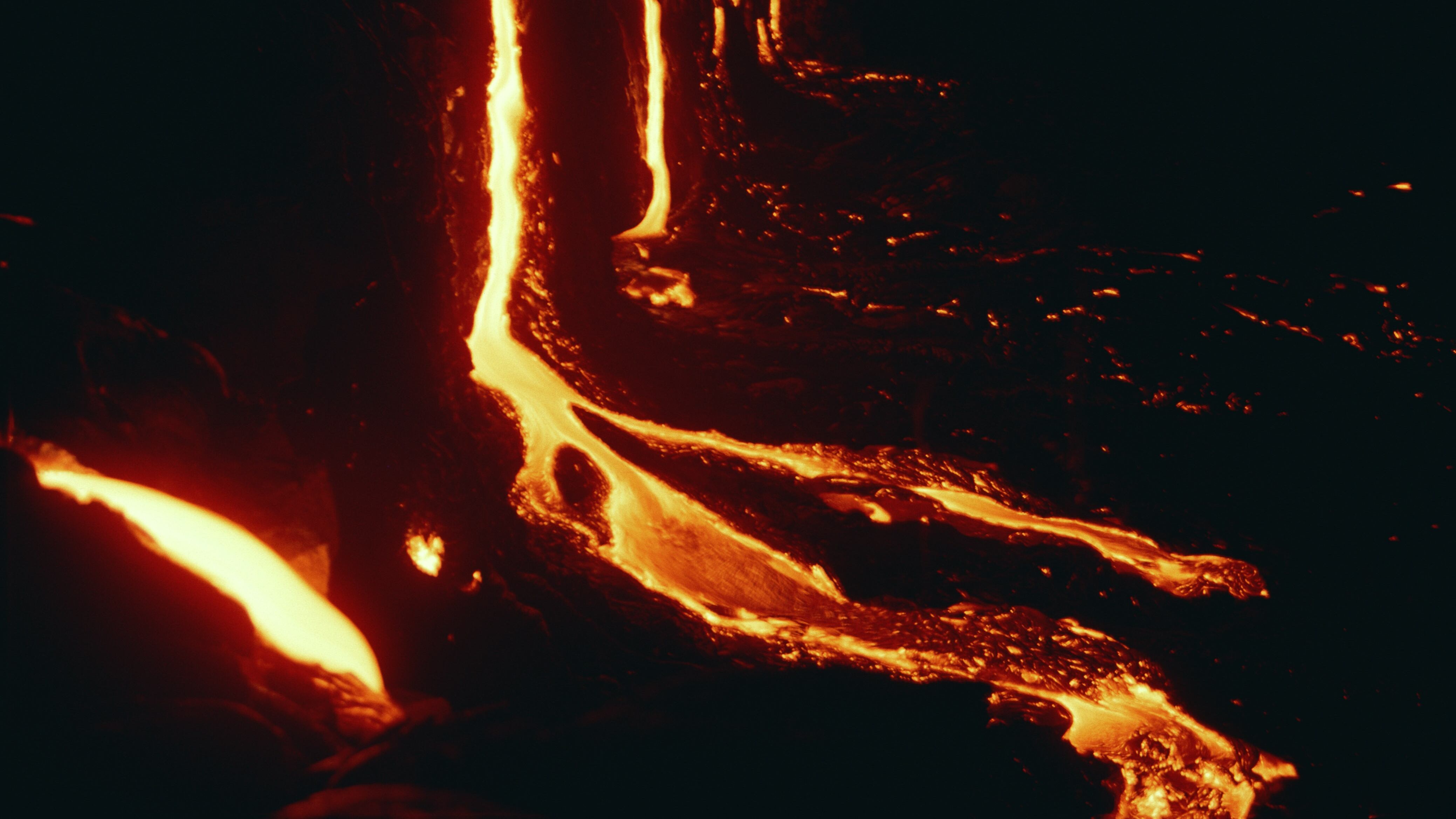 Lava glowing on rocks