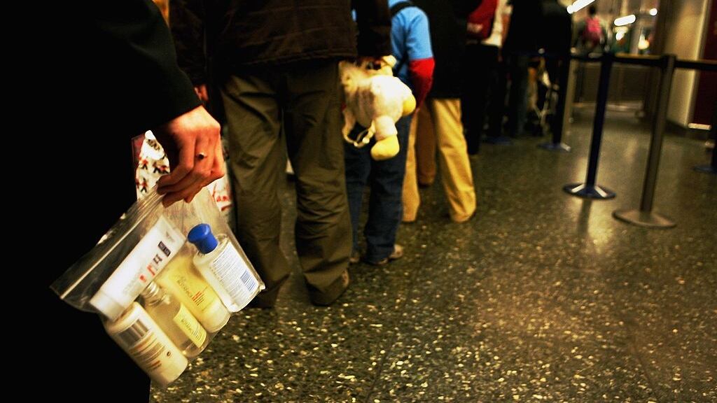Liquids in a bag before a flight.