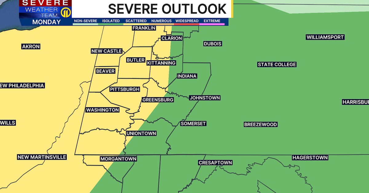 Scattered storms possible starting Monday afternoon