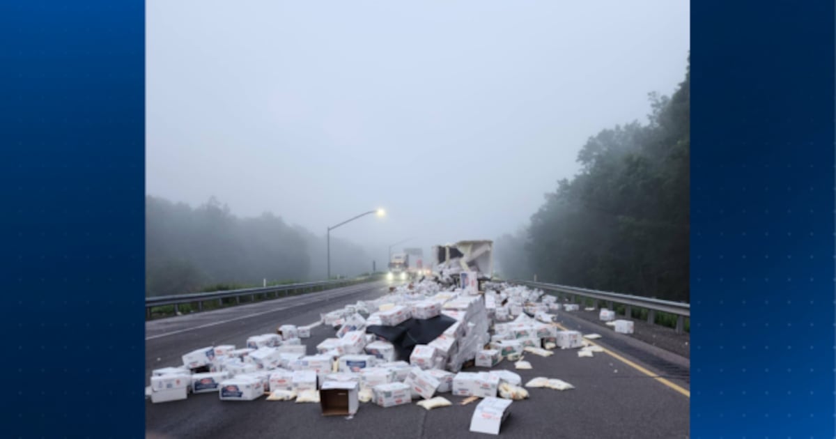 Crash splits open tractor-trailer, spilling mozzarella cheese all over Pennsylvania highway