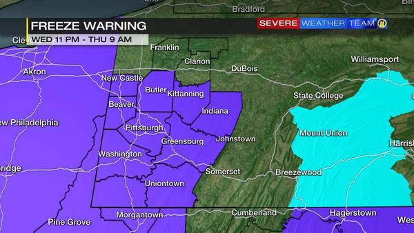 FREEZE WARNING issued for Wednesday night into Thursday morning