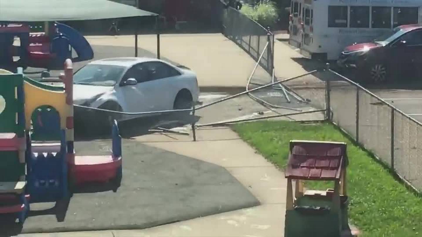 Car crashes into daycare playground, 2 kids hurt