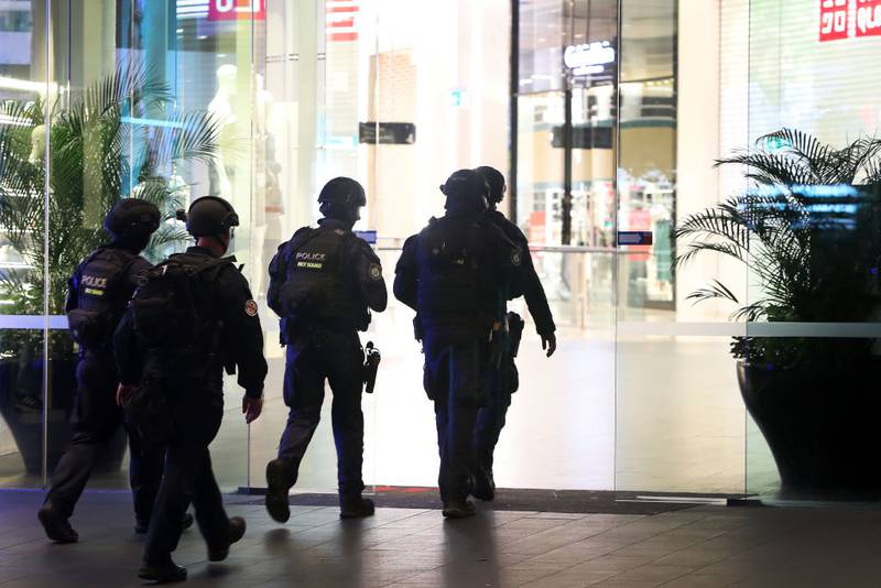 BONDI JUNCTION, AUSTRALIA - APRIL 13: Police are seen entering Westfield Bondi Junction on April 13, 2024 in Bondi Junction, Australia. Six victims, plus the offender, are confirmed dead following an incident at Westfield Shopping Centre in Bondi Junction, Sydney. (Photo by Lisa Maree Williams/Getty Images)